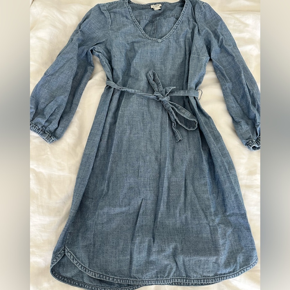 J. crew light blue dress with waist tie